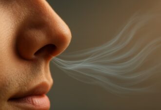 Ніс крупним планом під час вдиху, видимі потоки повітря